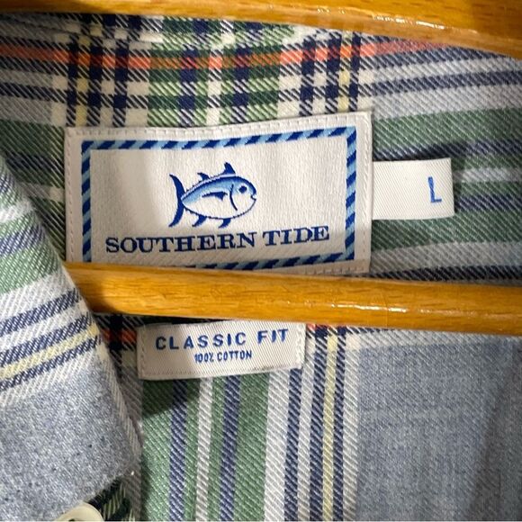 Southern Tide Classic Fit 100% Cotton LS Blue Green Red Plaid Dress Shirt Size L - Picture 4 of 4